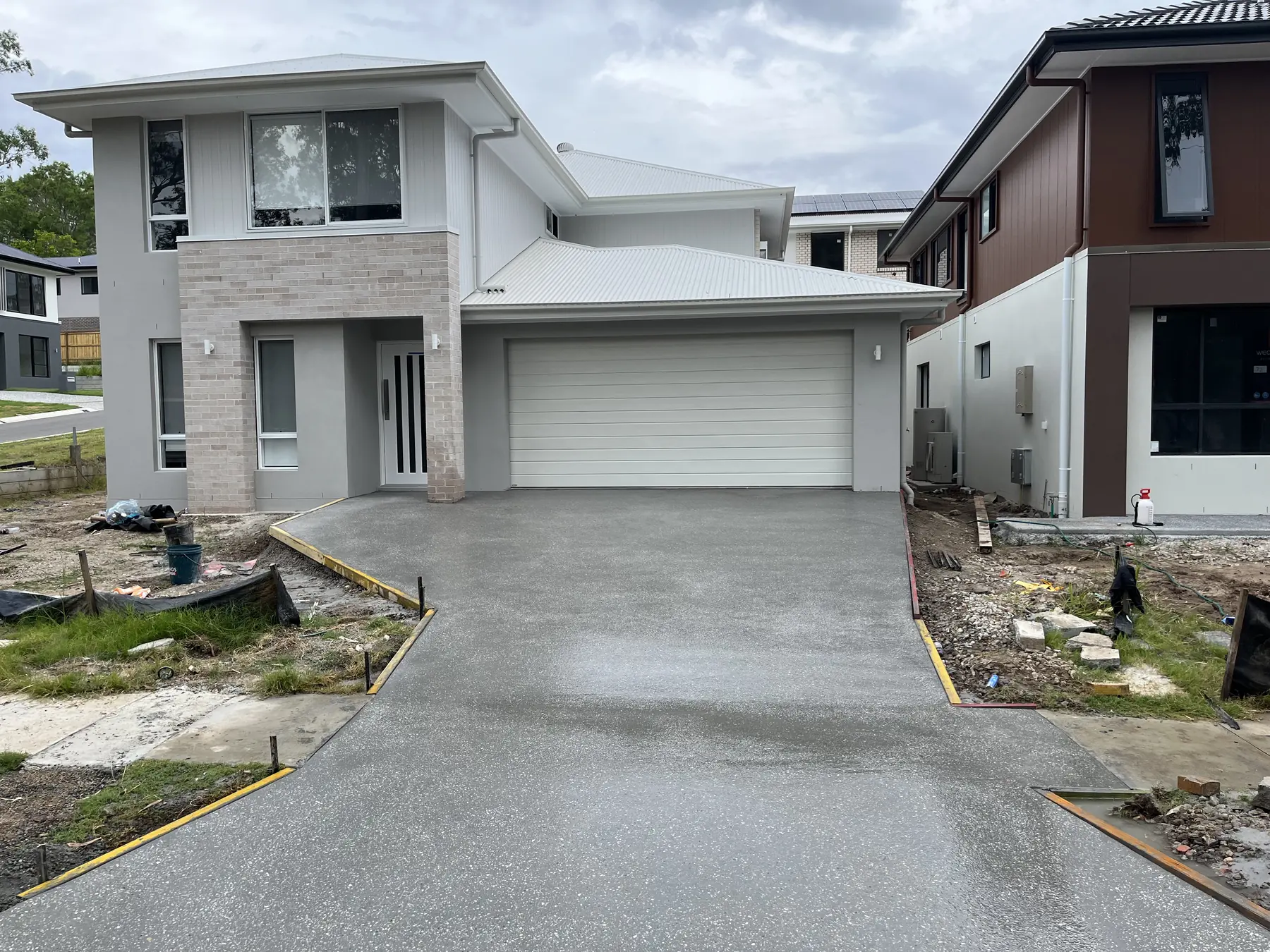 Exposed aggregate driveway at a modern new build